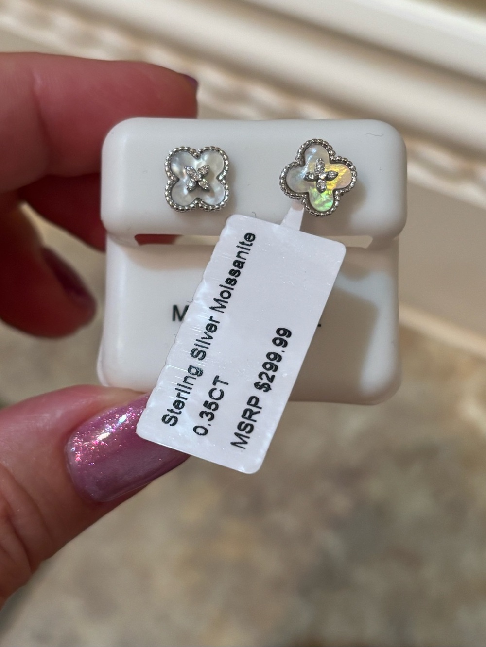 Designer inspired sterling silver earrings with mother of pearl